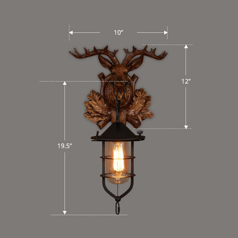 Wooden Brown Wall Light Fixture Geometric Shaped Country Style Wall Sconce for Corridor Clearhalo 'Industrial wall lights' 'Industrial' 'Middle century wall lights' 'Rustic wall lights' 'Tiffany' 'Wall Lamps & Sconces' 'Wall Lights' Lighting' 2466104