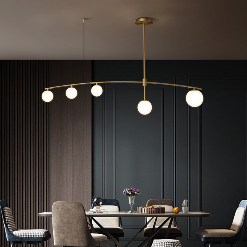 Postmodern Orb Shaped Hanging Lamp Frosted White Glass Island Pendant Light in Gold Clearhalo 'Ceiling Lights' 'Island Lights' Lighting' 2466272