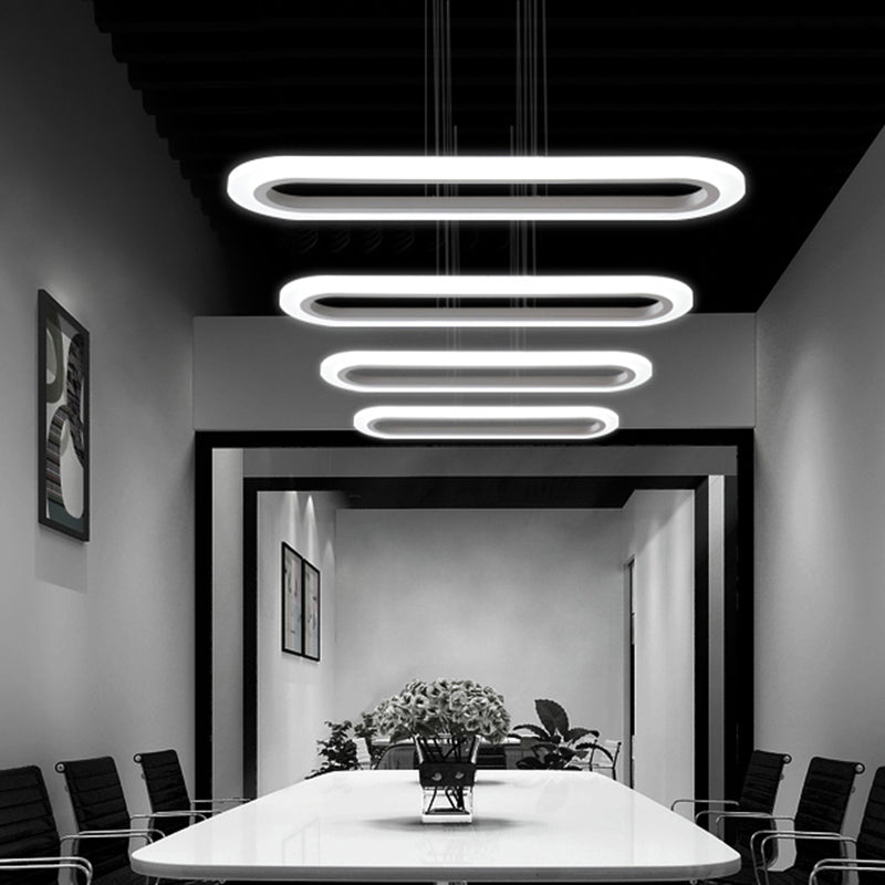 Oblong Office Island Ceiling Light Acrylic Simple Style LED Pendulum Light in Silver Clearhalo 'Ceiling Lights' 'Island Lights' Lighting' 2466302