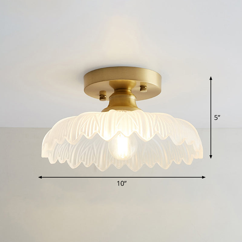 Industrial Small Ceiling Light Fixture 1-Light Textured Glass Semi Flush Mount in Brass for Aisle Clearhalo 'Ceiling Lights' 'Close To Ceiling Lights' 'Close to ceiling' 'Semi-flushmount' Lighting' 2466335