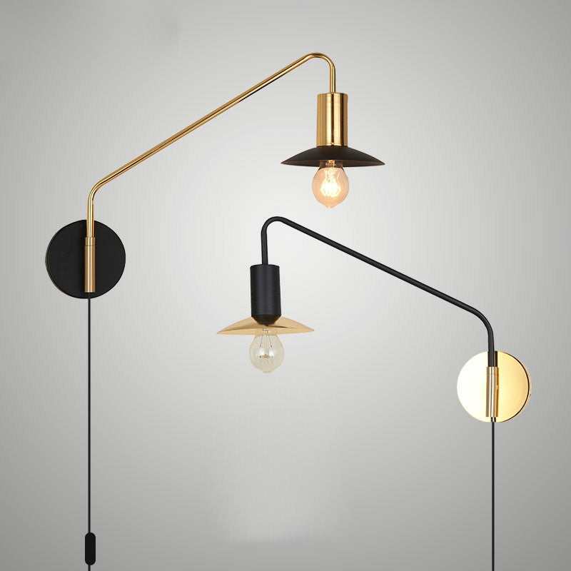 Metal Swing Arm Sconce Lamp Industrial Style Single Living Room Reading Light with Saucer Lampshade Clearhalo 'Art deco wall lights' 'Cast Iron' 'Glass' 'Industrial wall lights' 'Industrial' 'Middle century wall lights' 'Modern' 'Rustic wall lights' 'Tiffany' 'Traditional wall lights' 'Wall Lamps & Sconces' 'Wall Lights' Lighting' 2466435