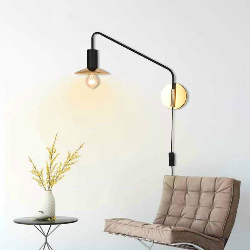 Metal Swing Arm Sconce Lamp Industrial Style Single Living Room Reading Light with Saucer Lampshade Clearhalo 'Art deco wall lights' 'Cast Iron' 'Glass' 'Industrial wall lights' 'Industrial' 'Middle century wall lights' 'Modern' 'Rustic wall lights' 'Tiffany' 'Traditional wall lights' 'Wall Lamps & Sconces' 'Wall Lights' Lighting' 2466438