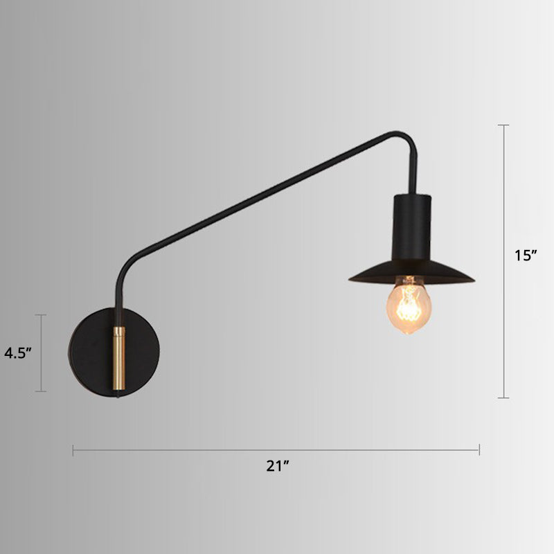 Metal Swing Arm Sconce Lamp Industrial Style Single Living Room Reading Light with Saucer Lampshade Clearhalo 'Art deco wall lights' 'Cast Iron' 'Glass' 'Industrial wall lights' 'Industrial' 'Middle century wall lights' 'Modern' 'Rustic wall lights' 'Tiffany' 'Traditional wall lights' 'Wall Lamps & Sconces' 'Wall Lights' Lighting' 2466445