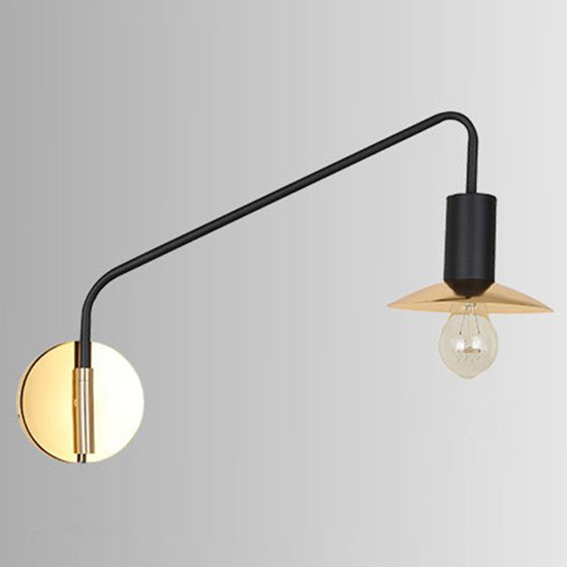 Metal Swing Arm Sconce Lamp Industrial Style Single Living Room Reading Light with Saucer Lampshade Black Hardwired Clearhalo 'Art deco wall lights' 'Cast Iron' 'Glass' 'Industrial wall lights' 'Industrial' 'Middle century wall lights' 'Modern' 'Rustic wall lights' 'Tiffany' 'Traditional wall lights' 'Wall Lamps & Sconces' 'Wall Lights' Lighting' 2466447