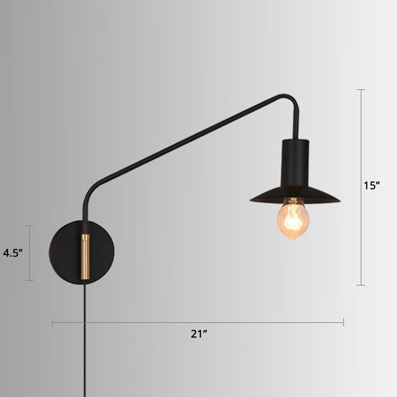 Metal Swing Arm Sconce Lamp Industrial Style Single Living Room Reading Light with Saucer Lampshade Clearhalo 'Art deco wall lights' 'Cast Iron' 'Glass' 'Industrial wall lights' 'Industrial' 'Middle century wall lights' 'Modern' 'Rustic wall lights' 'Tiffany' 'Traditional wall lights' 'Wall Lamps & Sconces' 'Wall Lights' Lighting' 2466448