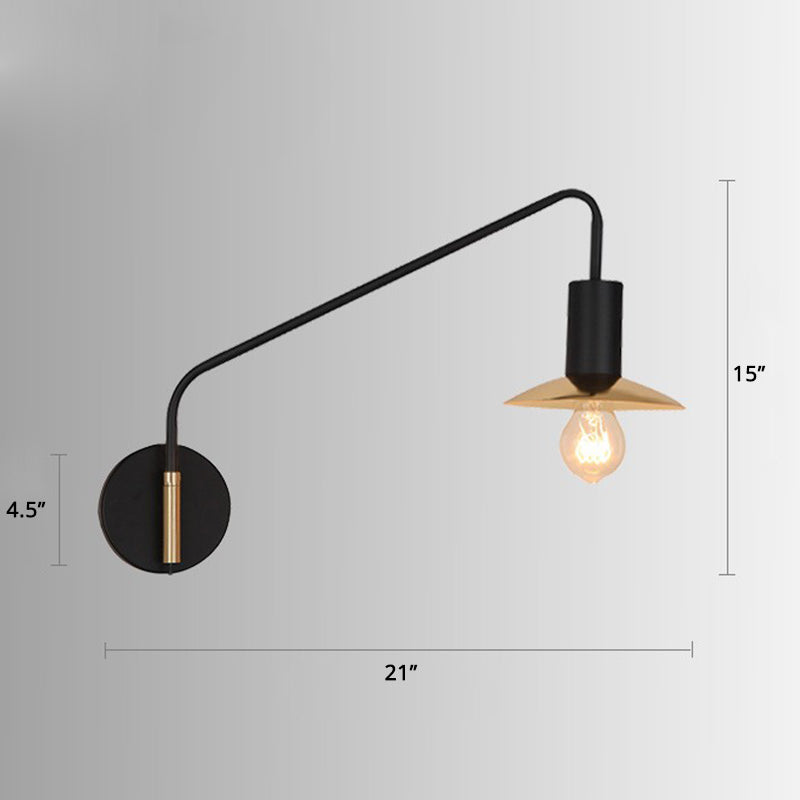 Metal Swing Arm Sconce Lamp Industrial Style Single Living Room Reading Light with Saucer Lampshade Clearhalo 'Art deco wall lights' 'Cast Iron' 'Glass' 'Industrial wall lights' 'Industrial' 'Middle century wall lights' 'Modern' 'Rustic wall lights' 'Tiffany' 'Traditional wall lights' 'Wall Lamps & Sconces' 'Wall Lights' Lighting' 2466449