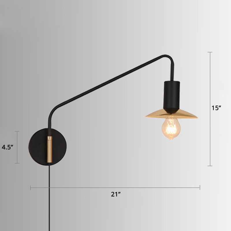 Metal Swing Arm Sconce Lamp Industrial Style Single Living Room Reading Light with Saucer Lampshade Clearhalo 'Art deco wall lights' 'Cast Iron' 'Glass' 'Industrial wall lights' 'Industrial' 'Middle century wall lights' 'Modern' 'Rustic wall lights' 'Tiffany' 'Traditional wall lights' 'Wall Lamps & Sconces' 'Wall Lights' Lighting' 2466451