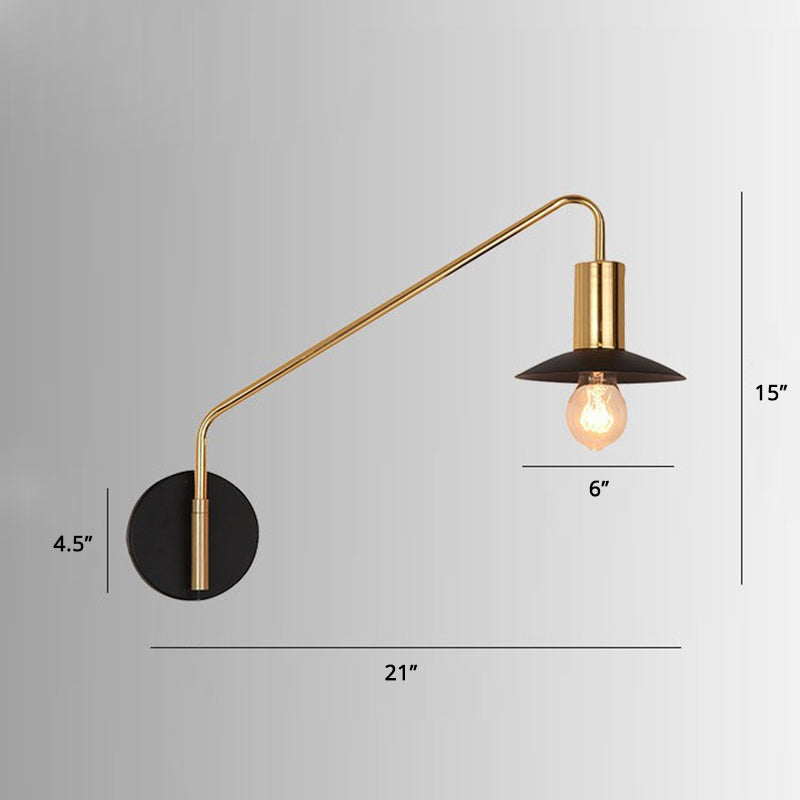 Metal Swing Arm Sconce Lamp Industrial Style Single Living Room Reading Light with Saucer Lampshade Clearhalo 'Art deco wall lights' 'Cast Iron' 'Glass' 'Industrial wall lights' 'Industrial' 'Middle century wall lights' 'Modern' 'Rustic wall lights' 'Tiffany' 'Traditional wall lights' 'Wall Lamps & Sconces' 'Wall Lights' Lighting' 2466454