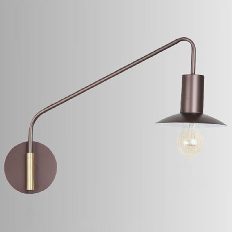 Metal Swing Arm Sconce Lamp Industrial Style Single Living Room Reading Light with Saucer Lampshade Coffee Hardwired Clearhalo 'Art deco wall lights' 'Cast Iron' 'Glass' 'Industrial wall lights' 'Industrial' 'Middle century wall lights' 'Modern' 'Rustic wall lights' 'Tiffany' 'Traditional wall lights' 'Wall Lamps & Sconces' 'Wall Lights' Lighting' 2466455