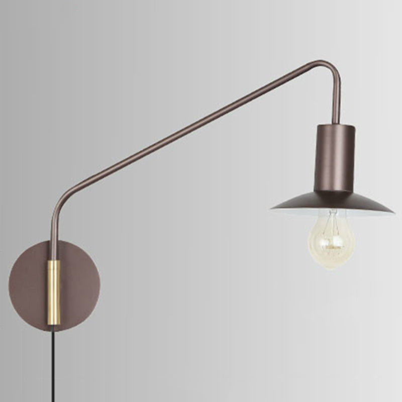 Metal Swing Arm Sconce Lamp Industrial Style Single Living Room Reading Light with Saucer Lampshade Coffee Plug In Clearhalo 'Art deco wall lights' 'Cast Iron' 'Glass' 'Industrial wall lights' 'Industrial' 'Middle century wall lights' 'Modern' 'Rustic wall lights' 'Tiffany' 'Traditional wall lights' 'Wall Lamps & Sconces' 'Wall Lights' Lighting' 2466457