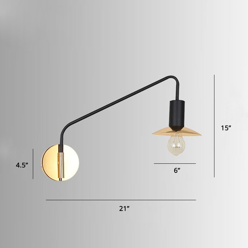 Metal Swing Arm Sconce Lamp Industrial Style Single Living Room Reading Light with Saucer Lampshade Clearhalo 'Art deco wall lights' 'Cast Iron' 'Glass' 'Industrial wall lights' 'Industrial' 'Middle century wall lights' 'Modern' 'Rustic wall lights' 'Tiffany' 'Traditional wall lights' 'Wall Lamps & Sconces' 'Wall Lights' Lighting' 2466458