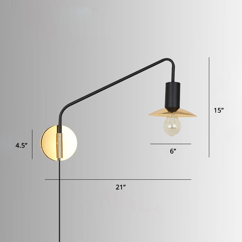 Metal Swing Arm Sconce Lamp Industrial Style Single Living Room Reading Light with Saucer Lampshade Clearhalo 'Art deco wall lights' 'Cast Iron' 'Glass' 'Industrial wall lights' 'Industrial' 'Middle century wall lights' 'Modern' 'Rustic wall lights' 'Tiffany' 'Traditional wall lights' 'Wall Lamps & Sconces' 'Wall Lights' Lighting' 2466460