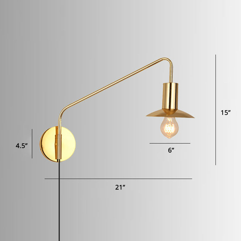 Metal Swing Arm Sconce Lamp Industrial Style Single Living Room Reading Light with Saucer Lampshade Clearhalo 'Art deco wall lights' 'Cast Iron' 'Glass' 'Industrial wall lights' 'Industrial' 'Middle century wall lights' 'Modern' 'Rustic wall lights' 'Tiffany' 'Traditional wall lights' 'Wall Lamps & Sconces' 'Wall Lights' Lighting' 2466463