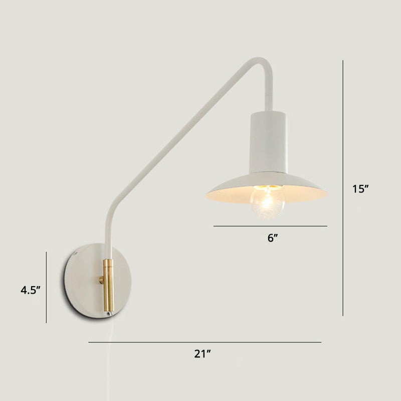 Metal Swing Arm Sconce Lamp Industrial Style Single Living Room Reading Light with Saucer Lampshade Clearhalo 'Art deco wall lights' 'Cast Iron' 'Glass' 'Industrial wall lights' 'Industrial' 'Middle century wall lights' 'Modern' 'Rustic wall lights' 'Tiffany' 'Traditional wall lights' 'Wall Lamps & Sconces' 'Wall Lights' Lighting' 2466466