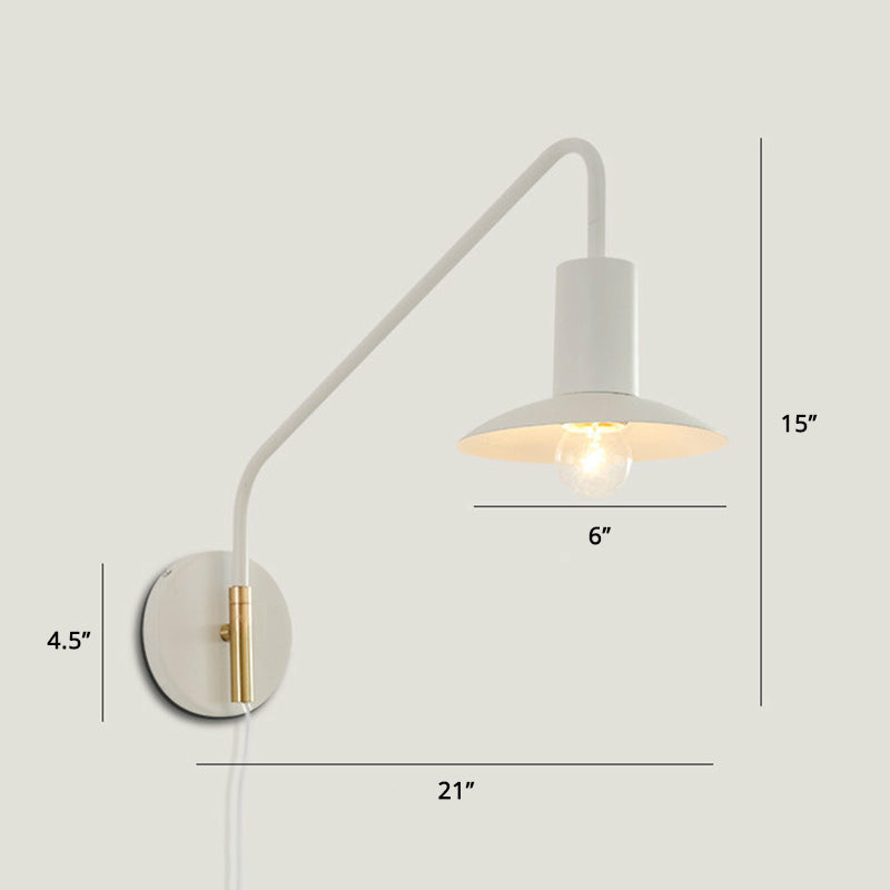 Metal Swing Arm Sconce Lamp Industrial Style Single Living Room Reading Light with Saucer Lampshade Clearhalo 'Art deco wall lights' 'Cast Iron' 'Glass' 'Industrial wall lights' 'Industrial' 'Middle century wall lights' 'Modern' 'Rustic wall lights' 'Tiffany' 'Traditional wall lights' 'Wall Lamps & Sconces' 'Wall Lights' Lighting' 2466467