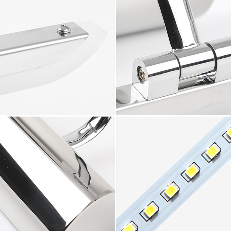 Contemporary Linear Picture Lamp Stainless Steel Bathroom LED Wall Vanity Light in Chrome Clearhalo 'Modern wall lights' 'Modern' 'Vanity Lights' 'Wall Lights' Lighting' 2466541