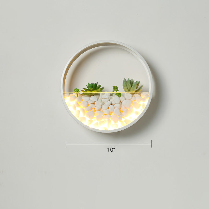 Loop Shaped Wall Sconce Light Decorative Metal Bedroom LED Wall Light with Faux Succulents and Pebbles Clearhalo 'Art deco wall lights' 'Cast Iron' 'Glass' 'Industrial wall lights' 'Industrial' 'Middle century wall lights' 'Modern' 'Rustic wall lights' 'Tiffany' 'Traditional wall lights' 'Wall Lamps & Sconces' 'Wall Lights' Lighting' 2466647