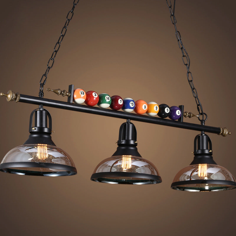 Metal Black Finish Island Lamp Shaded Industrial Style Hanging Light with Billiard Ball Deco Clearhalo 'Ceiling Lights' 'Island Lights' Lighting' 2466686