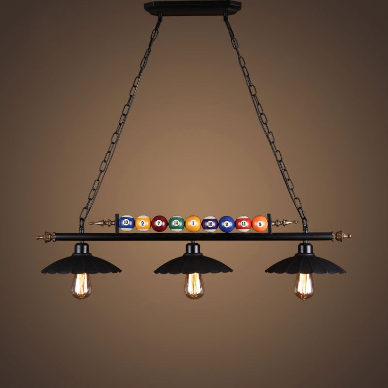 Metal Black Finish Island Lamp Shaded Industrial Style Hanging Light with Billiard Ball Deco Clearhalo 'Ceiling Lights' 'Island Lights' Lighting' 2466687