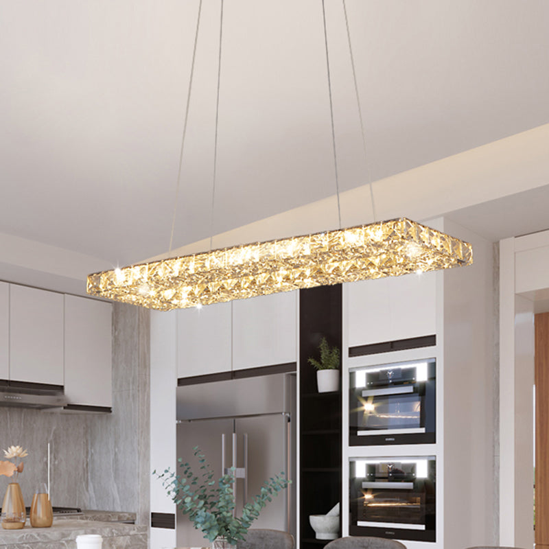 Rectangular LED Island Lamp Minimalist Beveled K9 Crystal Clear Pendant Light for Restaurant Clearhalo 'Ceiling Lights' 'Island Lights' Lighting' 2466716