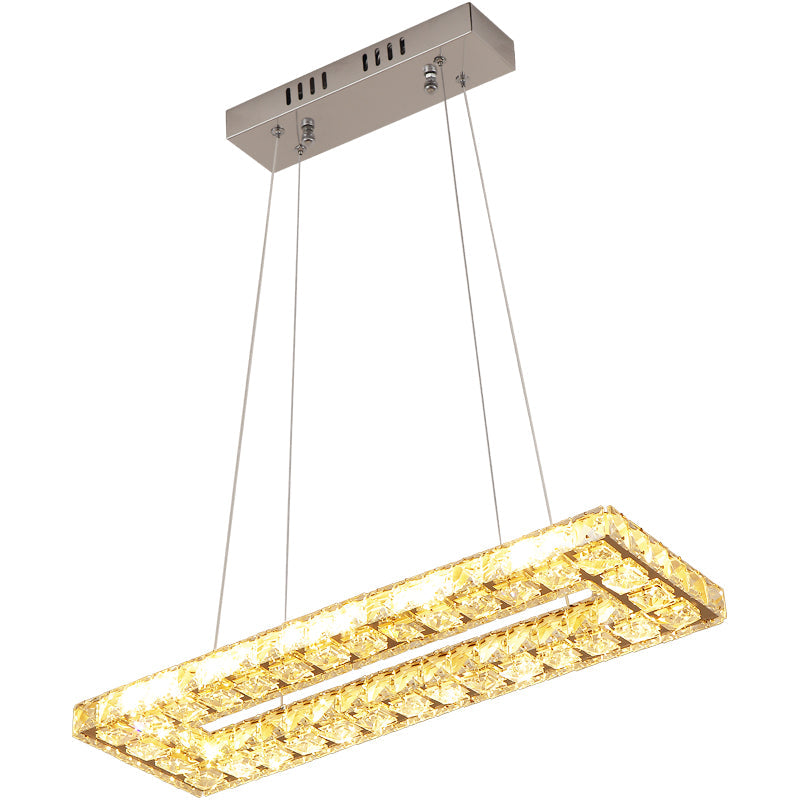 Rectangular LED Island Lamp Minimalist Beveled K9 Crystal Clear Pendant Light for Restaurant Clearhalo 'Ceiling Lights' 'Island Lights' Lighting' 2466719