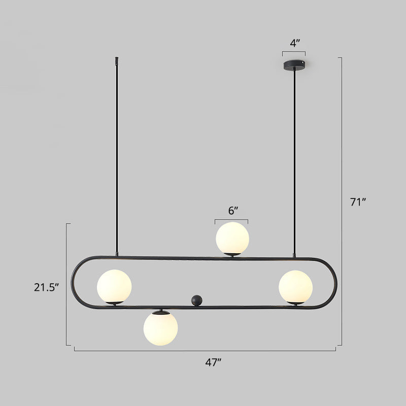 Metal Oblong Island Light Fixture Minimalist Suspension Lighting with Ball Milk Glass Shade Clearhalo 'Ceiling Lights' 'Island Lights' Lighting' 2466735