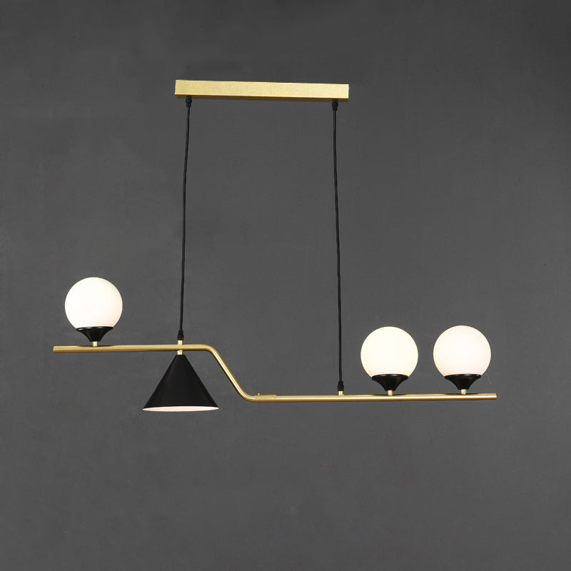 Cone and Ball Hanging Island Light Minimalist Metal Dining Room Pendant Lamp in Gold 4 Gold Milk White Clearhalo 'Ceiling Lights' 'Island Lights' Lighting' 2466748