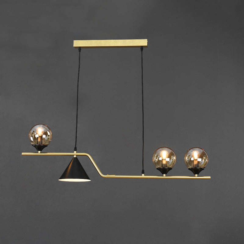 Cone and Ball Hanging Island Light Minimalist Metal Dining Room Pendant Lamp in Gold 4 Gold Amber Clearhalo 'Ceiling Lights' 'Island Lights' Lighting' 2466752