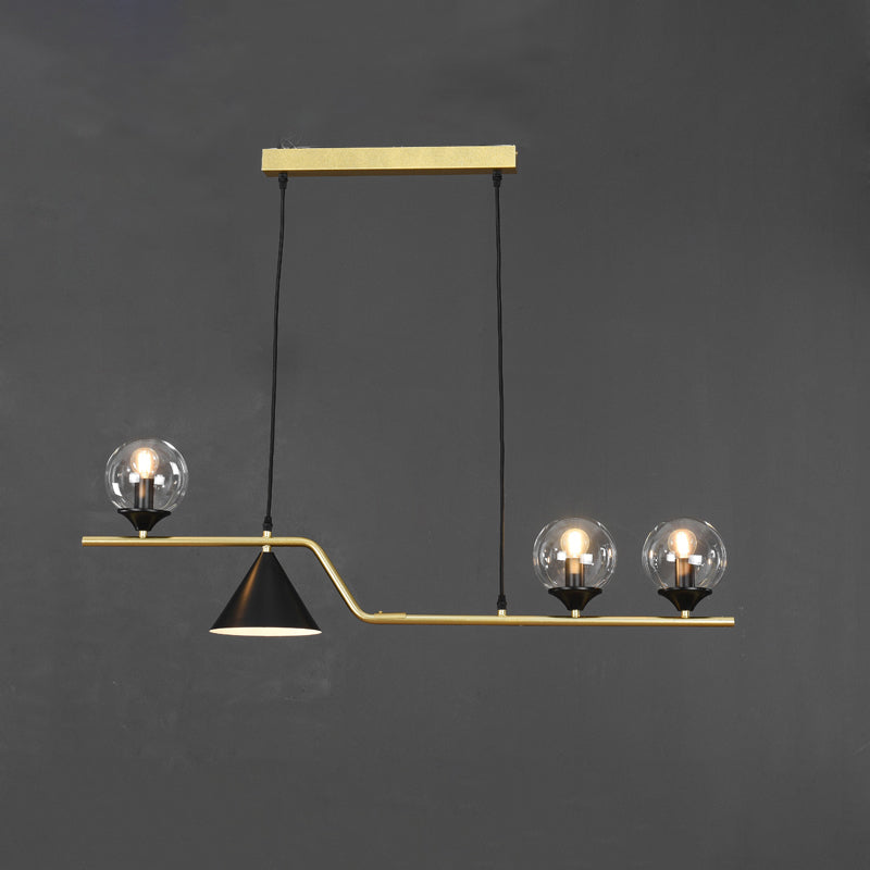Cone and Ball Hanging Island Light Minimalist Metal Dining Room Pendant Lamp in Gold 4 Gold Clear Clearhalo 'Ceiling Lights' 'Island Lights' Lighting' 2466757