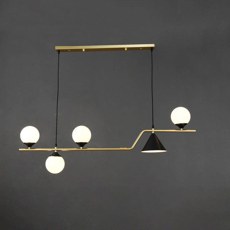 Cone and Ball Hanging Island Light Minimalist Metal Dining Room Pendant Lamp in Gold 5 Gold Milk White Clearhalo 'Ceiling Lights' 'Island Lights' Lighting' 2466758