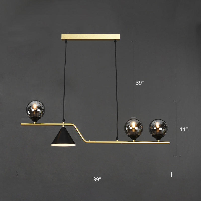 Cone and Ball Hanging Island Light Minimalist Metal Dining Room Pendant Lamp in Gold Clearhalo 'Ceiling Lights' 'Island Lights' Lighting' 2466762