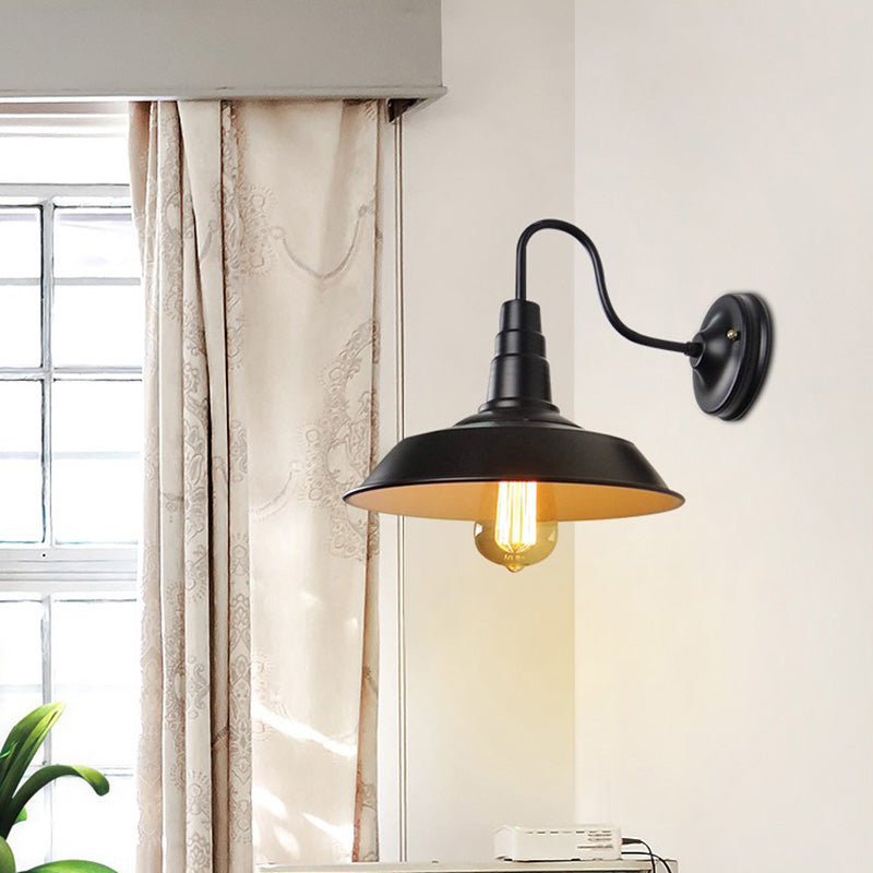 1 Head Gooseneck Wall Light Country Style Metal Sconce Light Fixture with Barn Shade Clearhalo 'Art deco wall lights' 'Cast Iron' 'Glass' 'Industrial wall lights' 'Industrial' 'Middle century wall lights' 'Modern' 'Rustic wall lights' 'Tiffany' 'Traditional wall lights' 'Wall Lamps & Sconces' 'Wall Lights' Lighting' 2467017