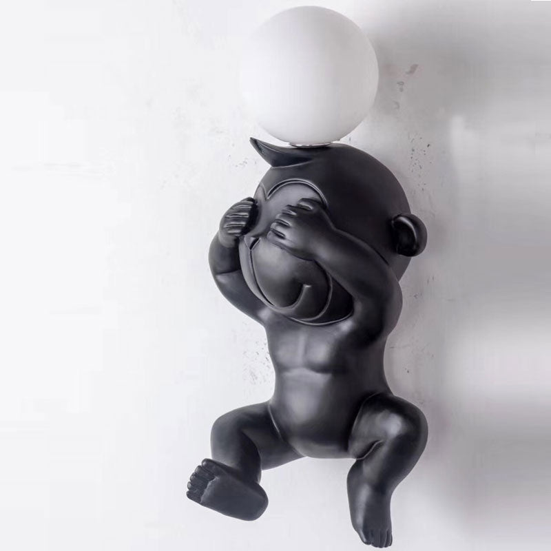 Creative Nordic Animal Wall Sconce Resin 1-Light Living Room Wall Light with Ball Blown Glass Shade Black Standing Clearhalo 'Industrial wall lights' 'Industrial' 'Middle century wall lights' 'Tiffany' 'Wall Lamps & Sconces' 'Wall Lights' Lighting' 2467079
