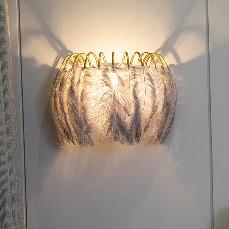 2 Lights Modern Metal Wall Sconce Feather Shade Wall Lighting for Bedroom Gris Calabaza Clearhalo 'Apliques' 'Iluminación' 'Lámpara de Pared' 'Modern wall lights' 'Modern' Hogar' 2467115