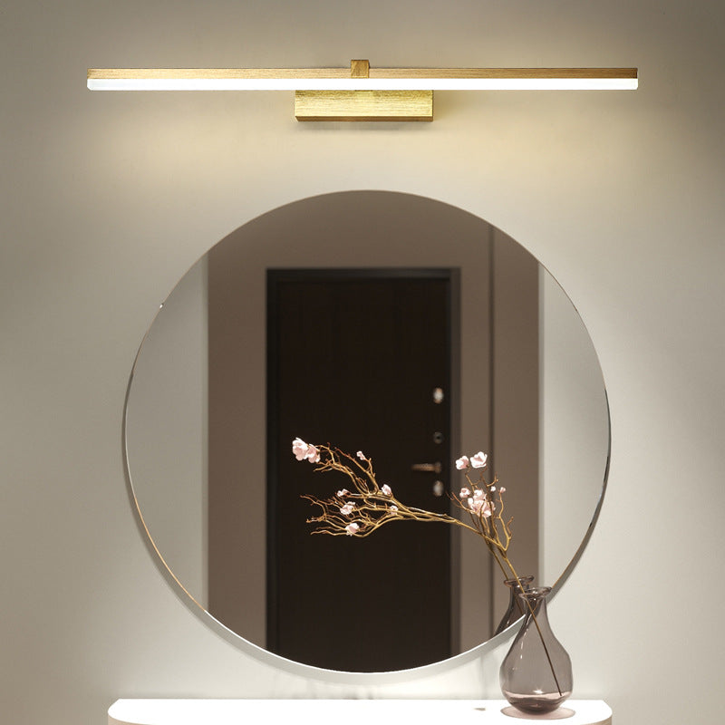 Gold Stick Shaped Bath Lighting Simplicity Metal LED Vanity Light Fixture for Bathroom Clearhalo 'Cast Iron' 'Glass' 'Industrial' 'Modern wall lights' 'Modern' 'Tiffany' 'Traditional wall lights' 'Vanity Lights' 'Wall Lights' Lighting' 2467176
