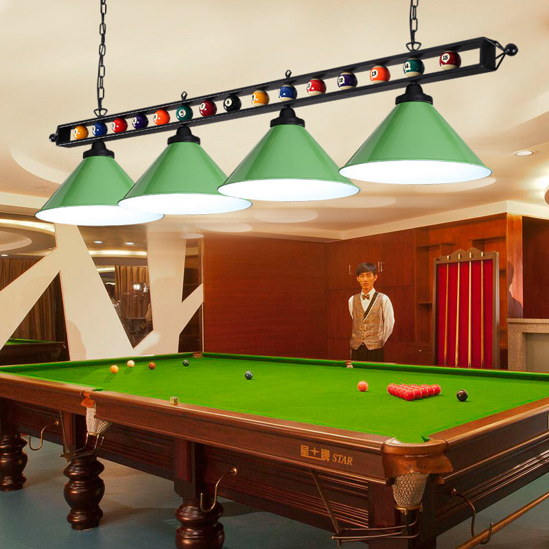 Conical Shade Billiard Lamp Industrial Style Metal Country Club Island Light with Rolled Edge 4 Green Metal Frame Clearhalo 'Ceiling Lights' 'Island Lights' Lighting' 2467361