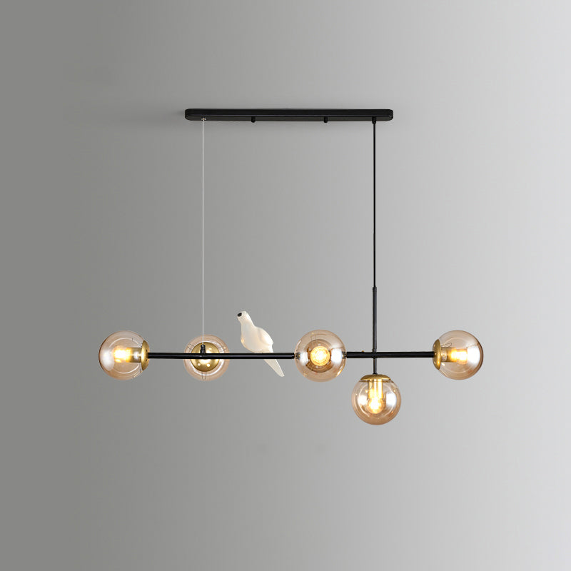 Modo Island Light Postmodern Glass 5-Light Suspended Lighting Fixture for Restaurant Black Amber Bird Clearhalo 'Ceiling Lights' 'Island Lights' Lighting' 2467403