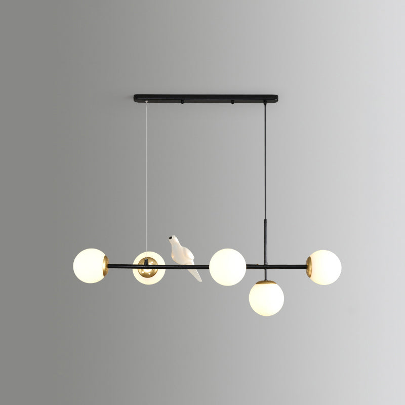 Modo Island Light Postmodern Glass 5-Light Suspended Lighting Fixture for Restaurant Black Milk White Bird Clearhalo 'Ceiling Lights' 'Island Lights' Lighting' 2467410