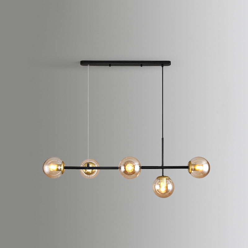 Modo Island Light Postmodern Glass 5-Light Suspended Lighting Fixture for Restaurant Black Amber Globe Clearhalo 'Ceiling Lights' 'Island Lights' Lighting' 2467412