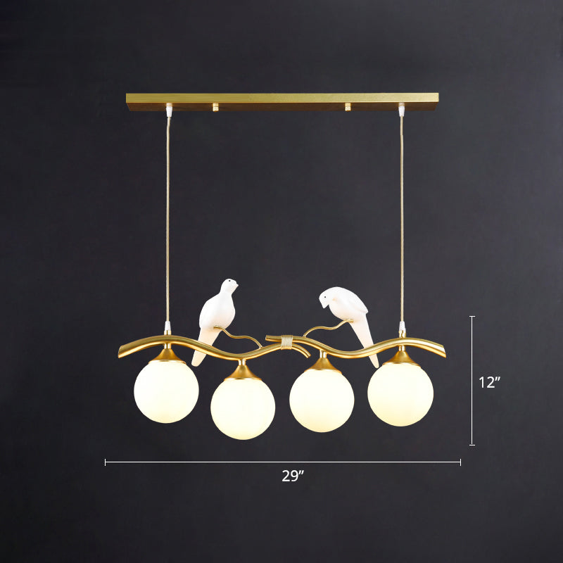 Glass Spherical Hanging Light Postmodern 4-Bulb Ceiling Pendant with Twig and Bird Deco Clearhalo 'Ceiling Lights' 'Island Lights' Lighting' 2467437