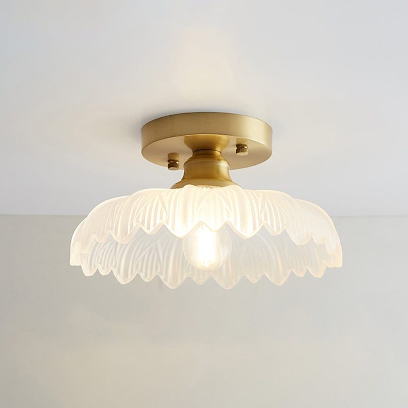 Small Glass Flush Ceiling Light Nautical 1 Bulb Corridor Semi Mount Lighting in Brass Clearhalo 'Ceiling Lights' 'Close To Ceiling Lights' 'Close to ceiling' 'Semi-flushmount' Lighting' 2467459
