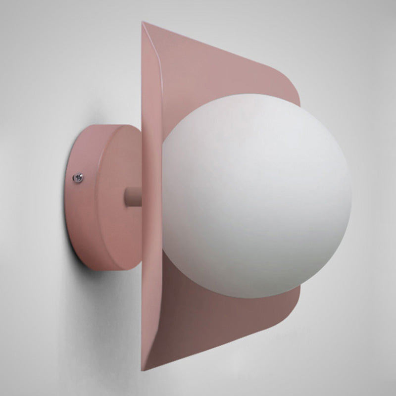 Metal Hexagonal Sconce Fixture Macaron Single Wall Mount Light with Ball Opaline Glass Shade Pink Clearhalo 'Wall Lamps & Sconces' 'Wall Lights' Lighting' 2467722