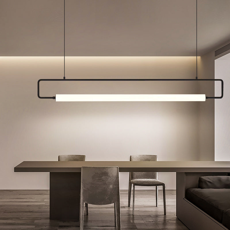 Metal Rectangle over Island Lighting Modern LED Ceiling Suspension Lamp over Dining Table Black Clearhalo 'Ceiling Lights' 'Island Lights' Lighting' 2467835