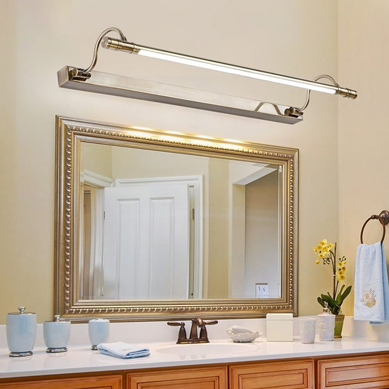 Nickel Finish Metal Vanity Lamp Tubular Country Style Wall Light with Adjustable Curved Arm Clearhalo 'Vanity Lights' 'Wall Lights' Lighting' 2467940