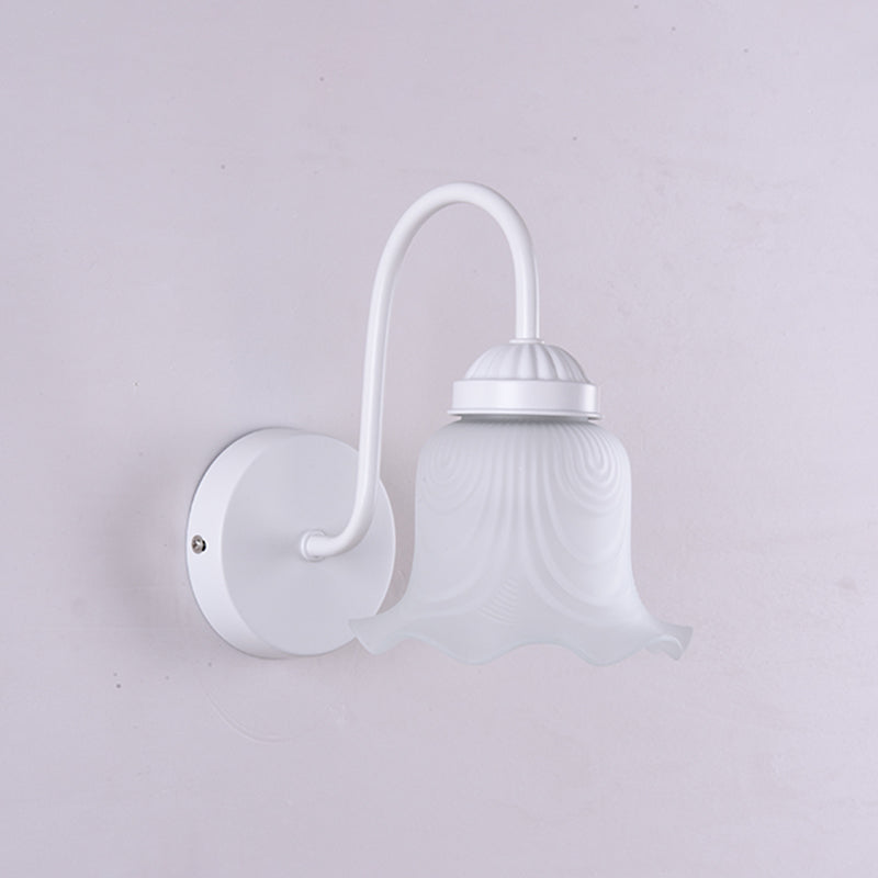 Vintage Ruffled Wall Mount Lighting Milk Glass Vanity Sconce with Gooseneck Arm for Bathroom 1.0 White Clearhalo 'Vanity Lights' 'Wall Lights' Lighting' 2467966