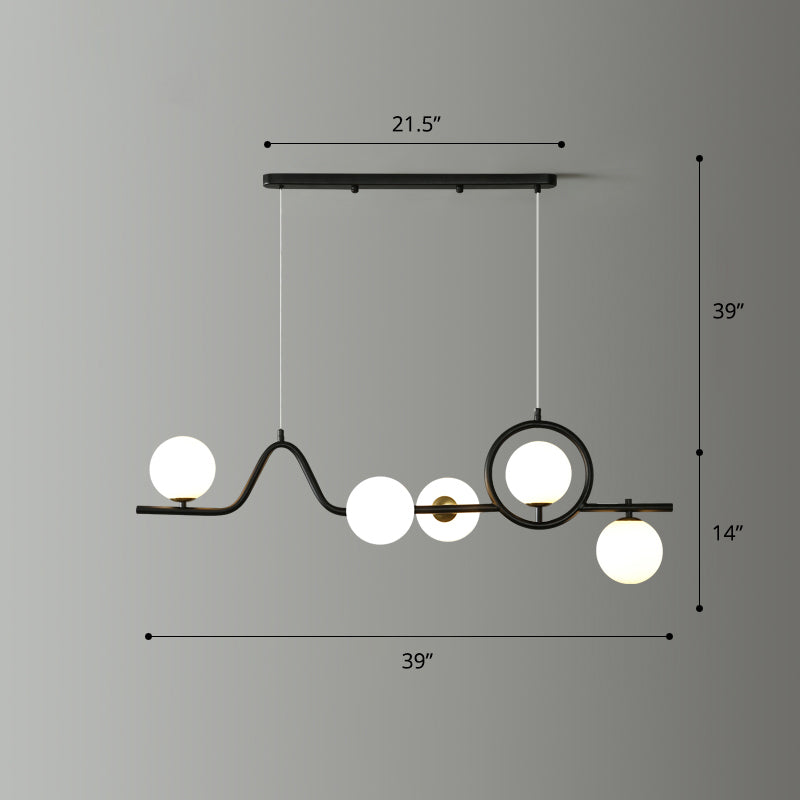 Postmodern Curve Island Ceiling Light Metallic Dining Room Pendant Lamp with Ball Glass Shade Clearhalo 'Ceiling Lights' 'Island Lights' Lighting' 2467997