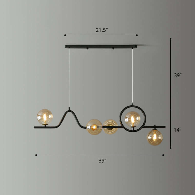 Postmodern Curve Island Ceiling Light Metallic Dining Room Pendant Lamp with Ball Glass Shade Clearhalo 'Ceiling Lights' 'Island Lights' Lighting' 2468005