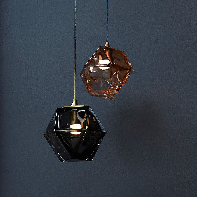 Diamond Suspension Pendant Lamp Modern Textured White/Amber/Smoke Glass Dining Room Led Hanging Light Fixture Clearhalo 'Ceiling Lights' 'Glass shade' 'Glass' 'Modern Pendants' 'Modern' 'Pendant Lights' 'Pendants' Lighting' 246815