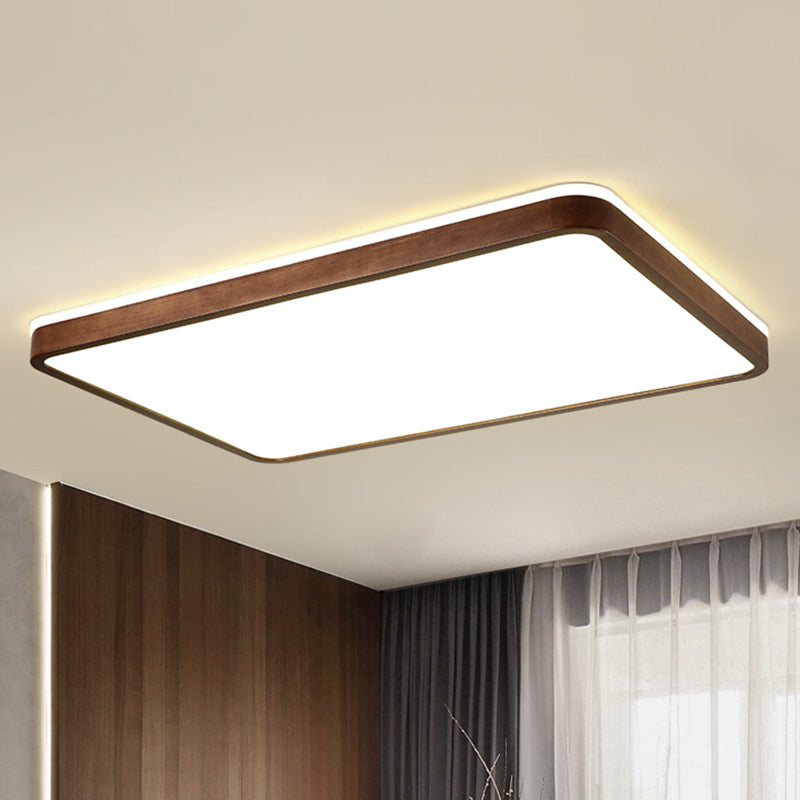 Brown Geometric Flush Ceiling Light Minimalist LED Wooden Flushmount Lighting for Bedroom Brown Clearhalo 'Ceiling Lights' 'Close To Ceiling Lights' 'Close to ceiling' 'Flush mount' Lighting' 2468261