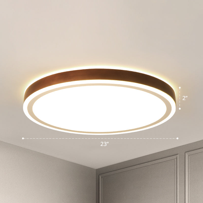 Brown Geometric Flush Ceiling Light Minimalist LED Wooden Flushmount Lighting for Bedroom Clearhalo 'Ceiling Lights' 'Close To Ceiling Lights' 'Close to ceiling' 'Flush mount' Lighting' 2468267